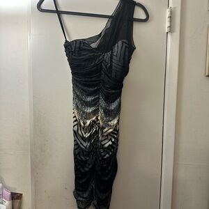 Arden B one shoulder dress with mesh overlay